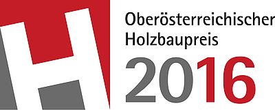 Logo OÖ Holzbaupreis 2016, Schriftzug mit Bildlogo H